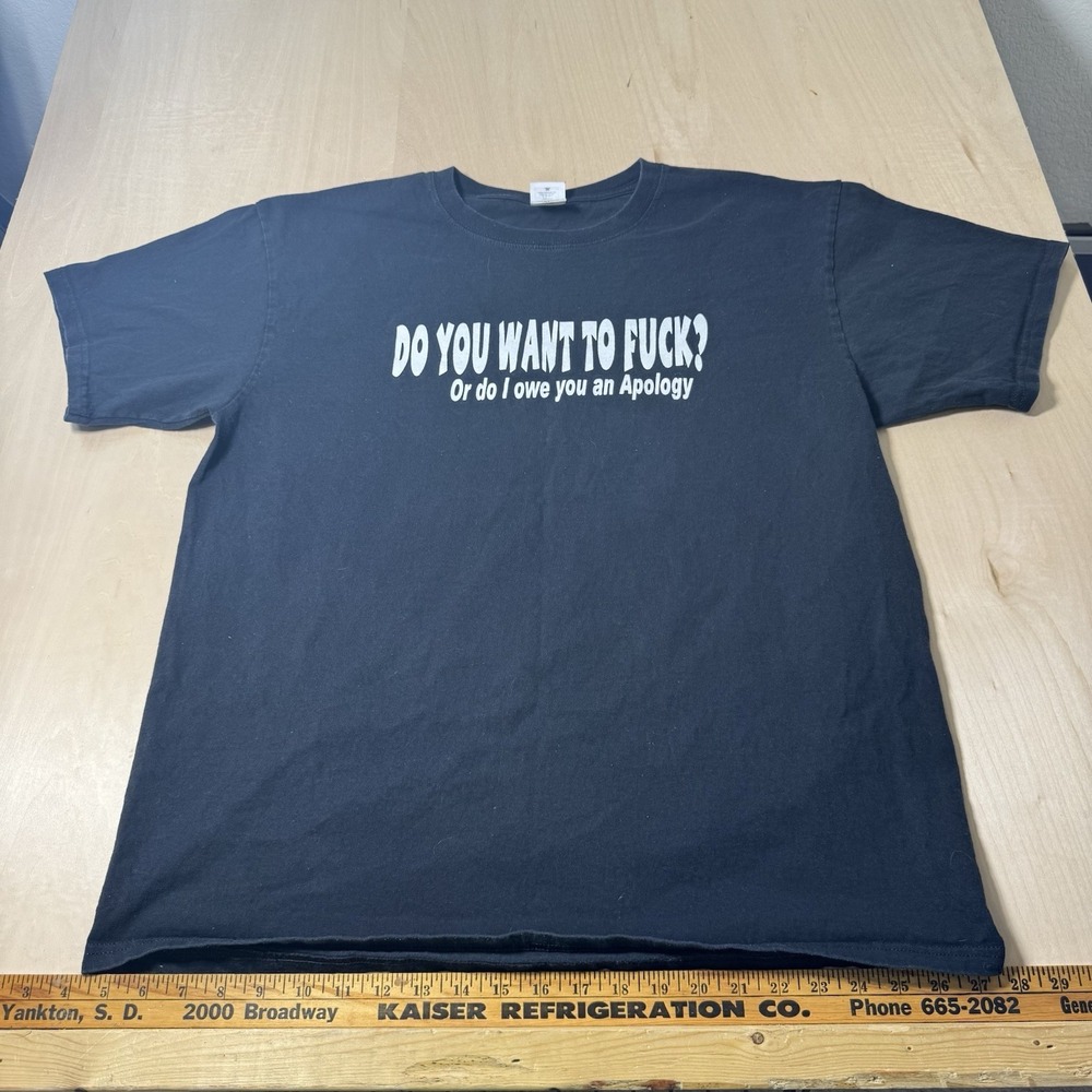 Vintage Do You Want To F**k! Shirt Mens‎ XL Black Slang Phrase Promo Graphic Tee